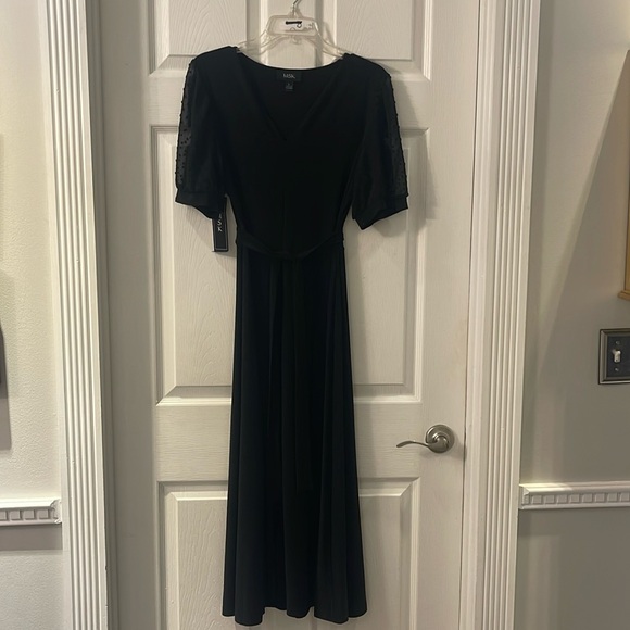 NWT, MSK black dress, large, lined, sheer dot sleeves - Picture 1 of 7